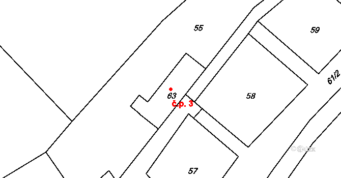 Žehuň 3 na parcele st. 63 v KÚ Žehuň, Katastrální mapa