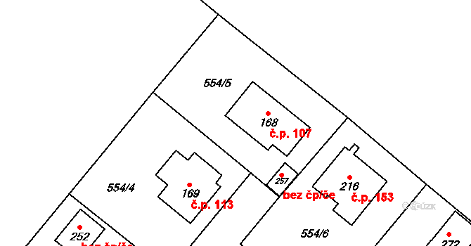 Morašice 107 na parcele st. 168 v KÚ Morašice u Litomyšle, Katastrální mapa