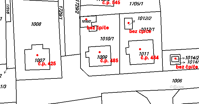 Batelov 485 na parcele st. 1009 v KÚ Batelov, Katastrální mapa