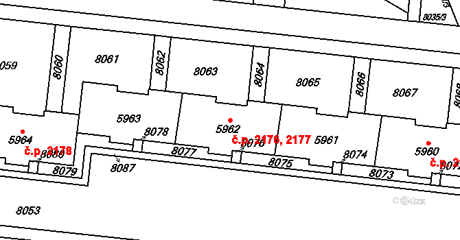 Líšeň 2176,2177, Brno na parcele st. 5962 v KÚ Líšeň, Katastrální mapa