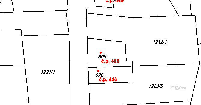 Benešov nad Ploučnicí 455 na parcele st. 605 v KÚ Benešov nad Ploučnicí, Katastrální mapa
