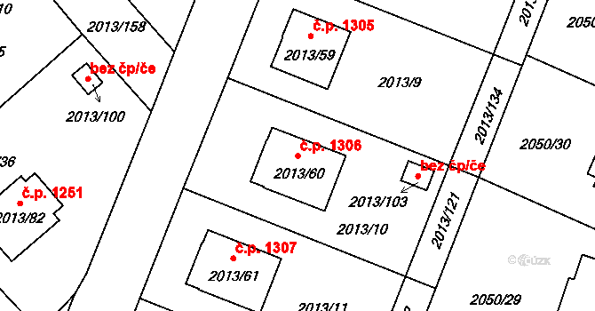 Pelhřimov 1306 na parcele st. 2013/60 v KÚ Pelhřimov, Katastrální mapa