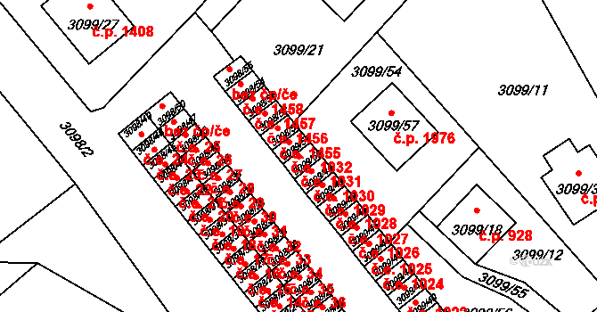 Pelhřimov 1031 na parcele st. 3099/50 v KÚ Pelhřimov, Katastrální mapa