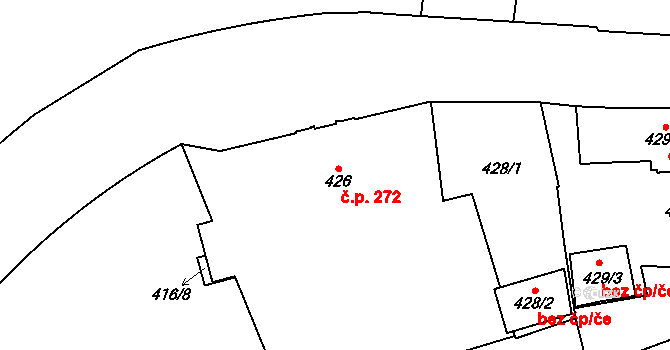 Teplice 272 na parcele st. 426 v KÚ Teplice, Katastrální mapa