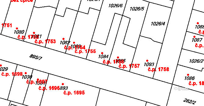 Nový Bydžov 1756 na parcele st. 1084 v KÚ Nový Bydžov, Katastrální mapa