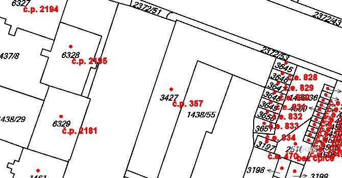 Cheb 357 na parcele st. 3427 v KÚ Cheb, Katastrální mapa