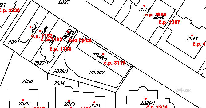 Smíchov 3119, Praha na parcele st. 2028/3 v KÚ Smíchov, Katastrální mapa