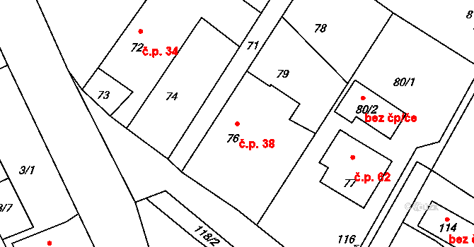 Háje 38 na parcele st. 76 v KÚ Háje u Příbramě, Katastrální mapa