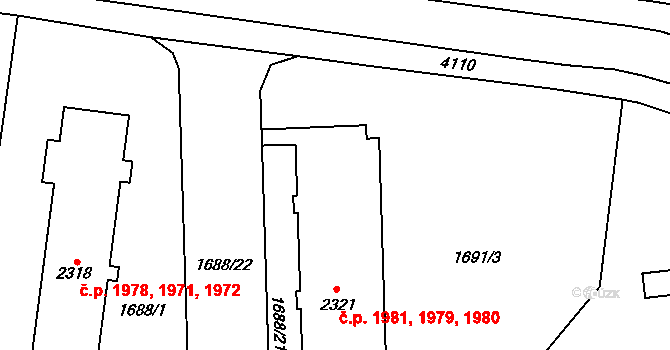 Dvůr Králové nad Labem 1979,1980,1981 na parcele st. 2321 v KÚ Dvůr Králové nad Labem, Katastrální mapa
