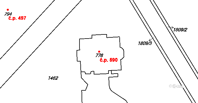 Vrchlabí 590 na parcele st. 776 v KÚ Vrchlabí, Katastrální mapa