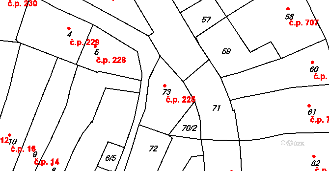 Česká Lípa 225 na parcele st. 73 v KÚ Česká Lípa, Katastrální mapa