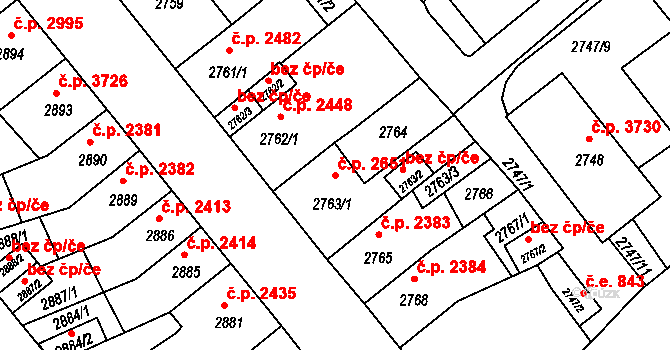Chomutov 2651 na parcele st. 2763/1 v KÚ Chomutov II, Katastrální mapa