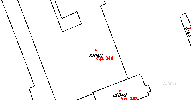 Liberec III-Jeřáb 346, Liberec na parcele st. 6204/1 v KÚ Liberec, Katastrální mapa
