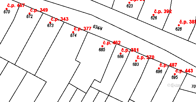 Blučina 462 na parcele st. 685 v KÚ Blučina, Katastrální mapa