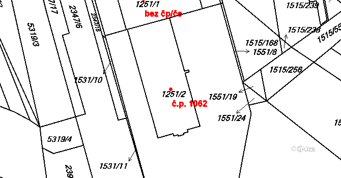 Rosice 1062 na parcele st. 1251/2 v KÚ Rosice u Brna, Katastrální mapa
