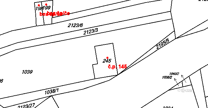 Lhota u Vsetína 145 na parcele st. 245 v KÚ Lhota u Vsetína, Katastrální mapa
