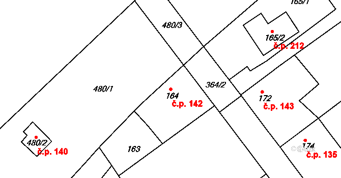 Chotutice 142 na parcele st. 164 v KÚ Chotutice, Katastrální mapa