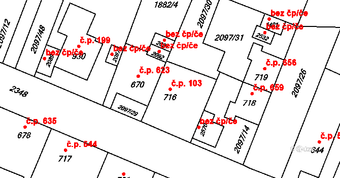 Kateřinky 103, Opava na parcele st. 716 v KÚ Kateřinky u Opavy, Katastrální mapa