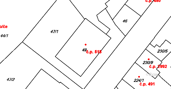 Předměstí 518, Opava na parcele st. 49 v KÚ Opava-Předměstí, Katastrální mapa
