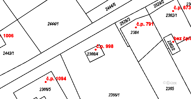 Štramberk 998 na parcele st. 2366/4 v KÚ Štramberk, Katastrální mapa