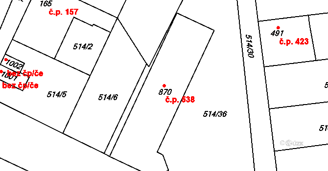 Sendražice 538, Kolín na parcele st. 870 v KÚ Sendražice u Kolína, Katastrální mapa