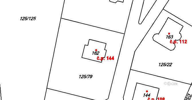 Doubek 144 na parcele st. 162 v KÚ Doubek, Katastrální mapa