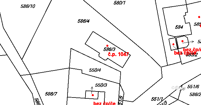 Třemošná 1047 na parcele st. 586/3 v KÚ Třemošná, Katastrální mapa