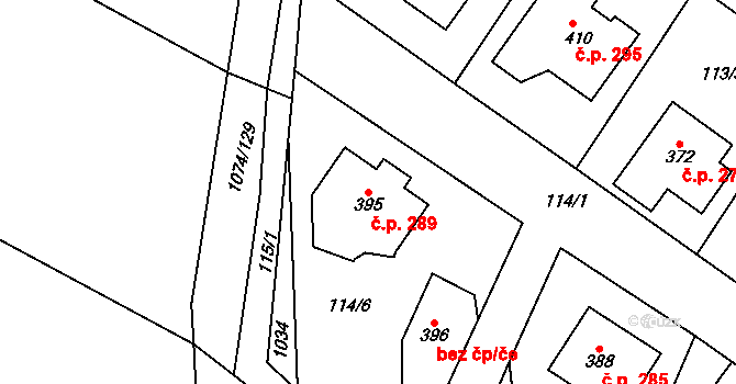 Krchleby 289 na parcele st. 395 v KÚ Krchleby u Nymburka, Katastrální mapa