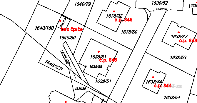 Miřetice u Klášterce nad Ohří 846, Klášterec nad Ohří na parcele st. 1638/81 v KÚ Miřetice u Klášterce nad Ohří, Katastrální mapa