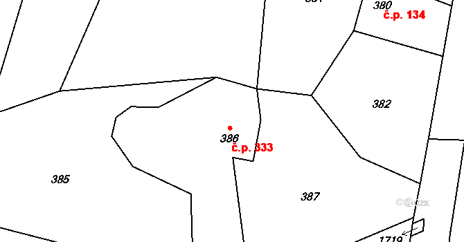 Lichnov 333 na parcele st. 386 v KÚ Lichnov u Bruntálu, Katastrální mapa