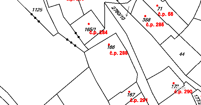 Horažďovice 288 na parcele st. 166 v KÚ Horažďovice, Katastrální mapa