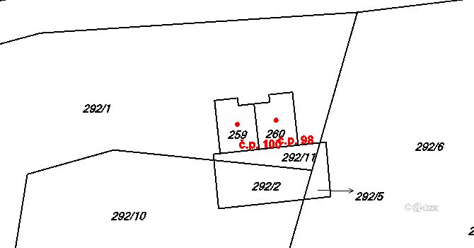 Sedlec 100, Sedlec-Prčice na parcele st. 259 v KÚ Sedlec u Votic, Katastrální mapa