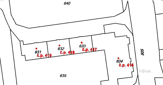 Poruba 417, Ostrava na parcele st. 633 v KÚ Poruba, Katastrální mapa
