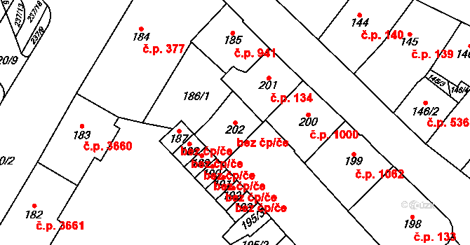 Chomutov 39072398 na parcele st. 202 v KÚ Chomutov I, Katastrální mapa
