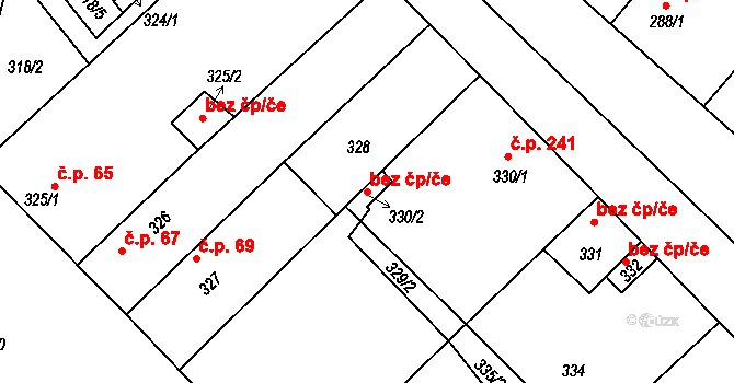 Jevišovka 40639398 na parcele st. 330/2 v KÚ Jevišovka, Katastrální mapa