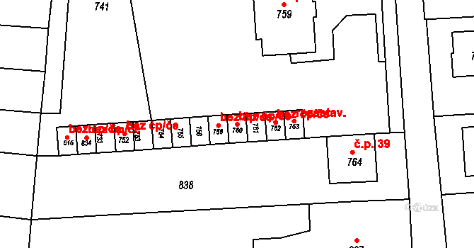 Vrchoslavice 42931398 na parcele st. 760 v KÚ Vrchoslavice, Katastrální mapa