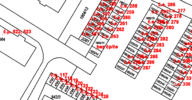 Hrušovany u Brna 43289398 na parcele st. 1852/16 v KÚ Hrušovany u Brna, Katastrální mapa