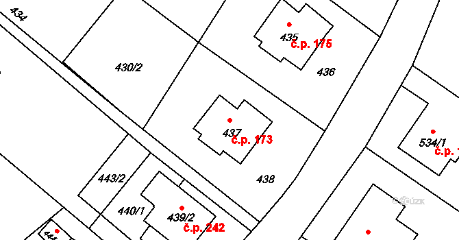 Děhylov 173 na parcele st. 437 v KÚ Děhylov, Katastrální mapa