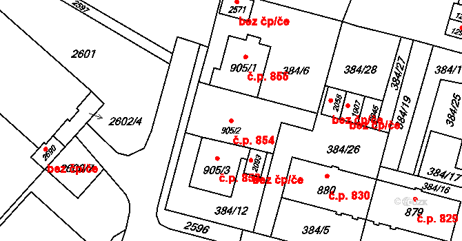 Kateřinky 854, Opava na parcele st. 905/2 v KÚ Kateřinky u Opavy, Katastrální mapa