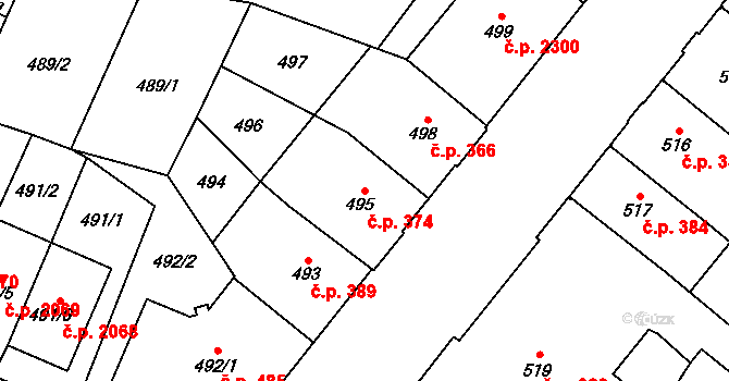 Předměstí 374, Opava na parcele st. 495 v KÚ Opava-Předměstí, Katastrální mapa