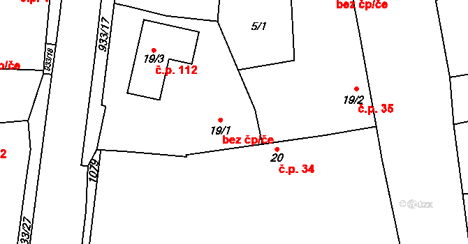 Pňov-Předhradí 49834398 na parcele st. 19/1 v KÚ Pňov, Katastrální mapa