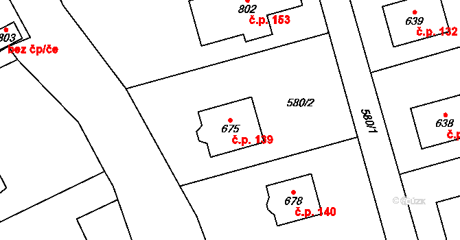 Svinaře 139 na parcele st. 675 v KÚ Svinaře, Katastrální mapa