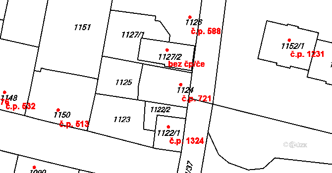 Nýřany 721 na parcele st. 1124 v KÚ Nýřany, Katastrální mapa