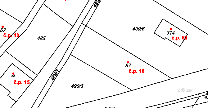 Kokořínský Důl 16, Kokořín na parcele st. 87 v KÚ Kokořín, Katastrální mapa