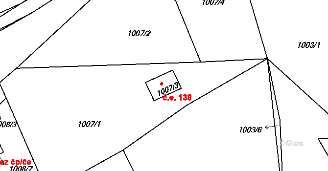 Štěnovice 138 na parcele st. 1007/3 v KÚ Štěnovice, Katastrální mapa