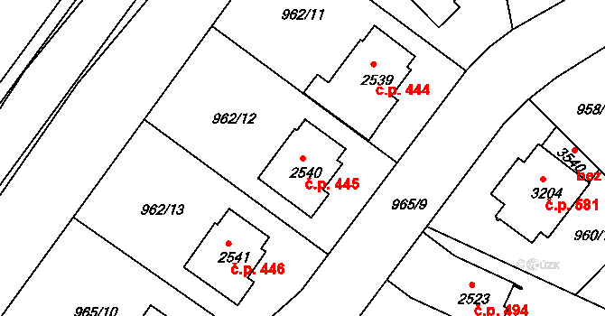 Týnské Předměstí 445, Domažlice na parcele st. 2540 v KÚ Domažlice, Katastrální mapa