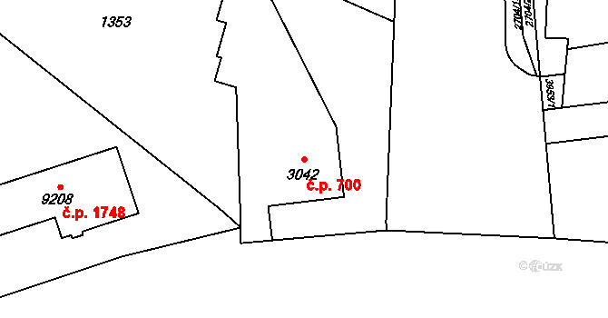 Bílé Předměstí 700, Pardubice na parcele st. 3042 v KÚ Pardubice, Katastrální mapa