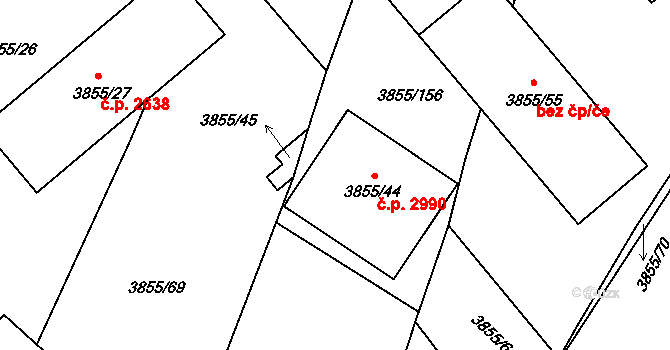 Louny 2990 na parcele st. 3855/44 v KÚ Louny, Katastrální mapa