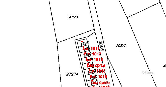 Vizovice 1011 na parcele st. 1788 v KÚ Vizovice, Katastrální mapa
