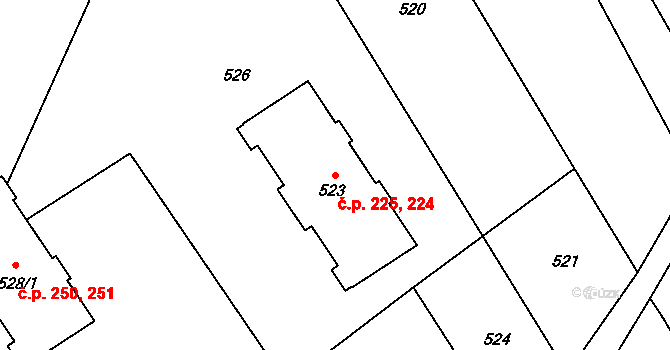Sobotín 224,225 na parcele st. 523 v KÚ Sobotín, Katastrální mapa